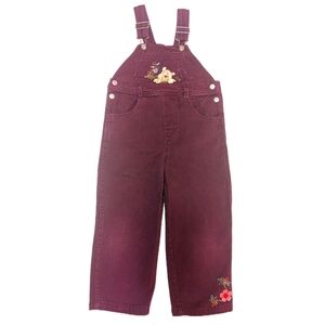 Vintage Disney Embroidered Winnie The Pooh Maroon Overalls Girls Size 5